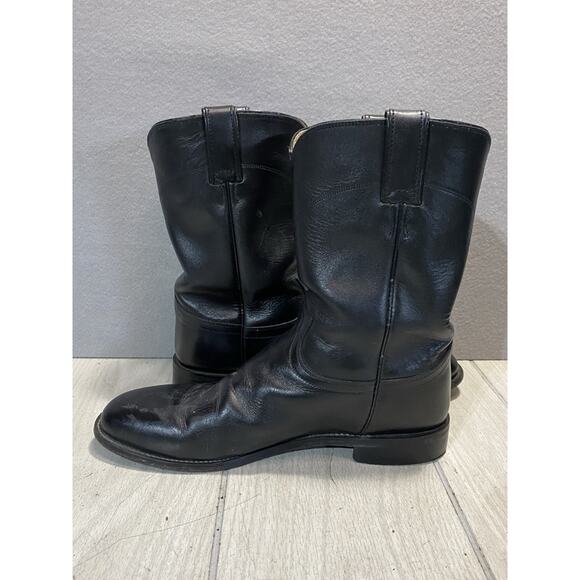 Justin Black Leather Roper Boots Mens 10.5 D Round Toe Cowboy Western Ranch 3133 main image 5